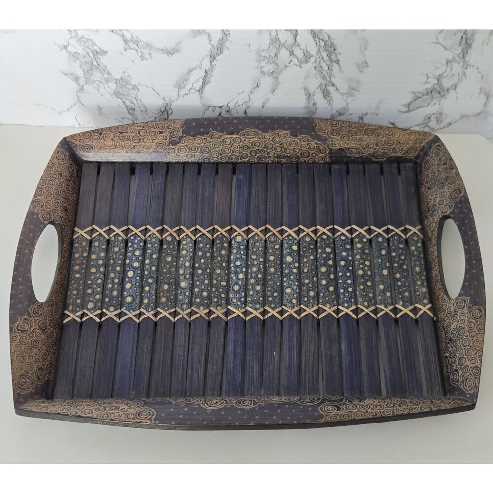 TEN THOUSAND VILLAGES - WARM WELCOME BAMBOO BATIK TRAY IN BLUE